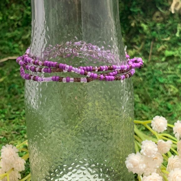 Purple Seed Bead Bracelet bundle of 3 - Picture 2 of 2